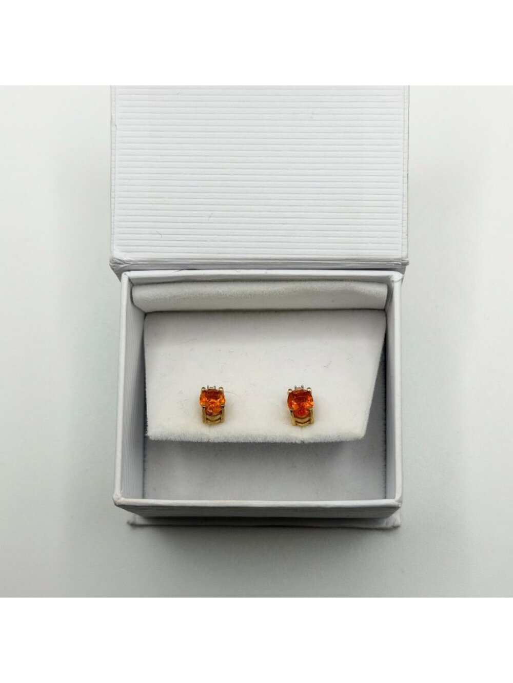 Natural Oval Fire Opal & Diamond Solid 14K Yellow Gold Stud Push Back Earrings